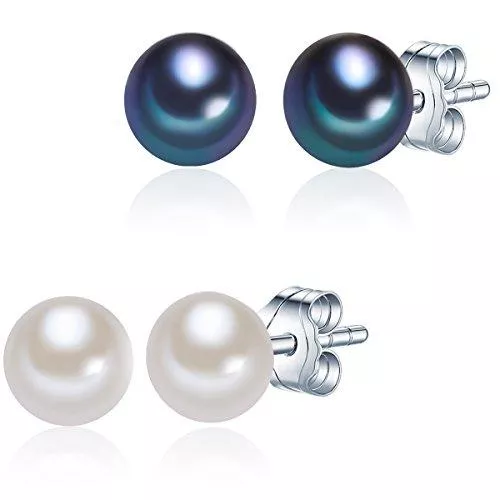 Valero Pearls Schmuck Valero Pearls Damen-Perlenohrringe 2er Set Süßwasser Zuchtperle weiß blau Sterling Silber - Perlenohrstecker Süßwasser-zuchtperle Set 925 Ohrstecker Süßwasserperlen Ohrringe Stecker