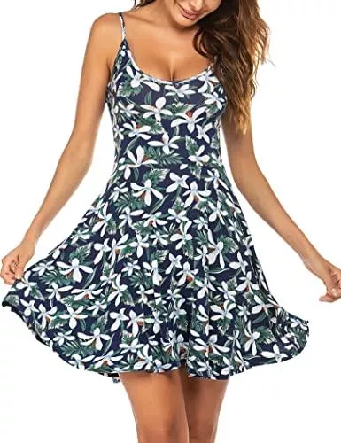 UNibelle Cocktail UNibelle Sommerkleid Damen Kurz Kleider Knielang Trägerkleid Leicht Blumen XS-XXL