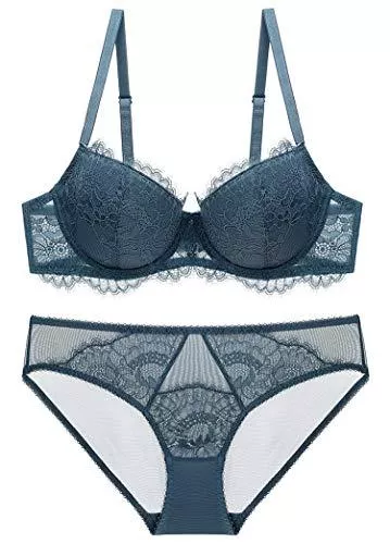 SHEKINI Unterwäsche & Dessous SHEKINI Damen Bügel BH Set Spitze BH und Slip Push Up BH Set Lingerie Set mit Hakenverschluss und Verstellbare Träger