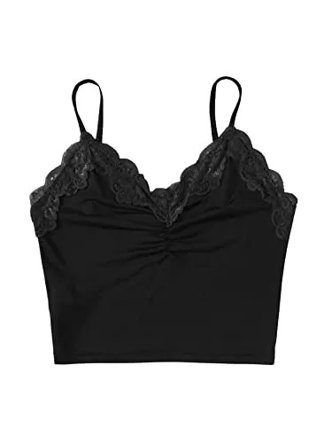 SheIn Tops SheIn Damen Bauchfreies Top Cropped Oberteil Cami Crop Top Spaghettiträger Spitzentop
