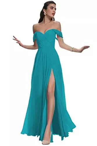 MildApril Abendkleider Damen Brautjungfernkleider Lang Schulterfrei Chiffon Abendkleid A-Linie Formelle Kleider