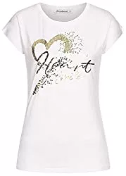 Seventyseven Lifestyle T-Shirts Seventyseven Lifestyle Damen T-Shirt mit Paillettenfront Herz Happy Print Weiss