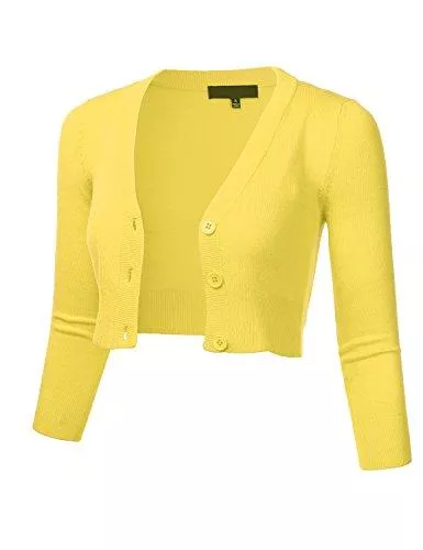 FLORIA Strickjacken FLORIA Damen Bolero Cardigan mit Knopfleiste und 3/4-Ärmeln, bauchfrei, Gr. S-4X