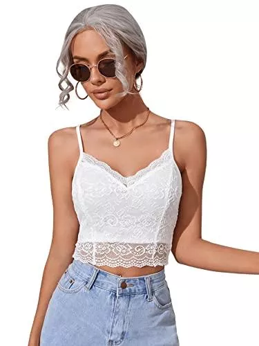 SheIn Tops SheIn Damen Camisole Tops Sexy Spitzen Trägertop Cropped Tops Spaghettiträger Spitzentop Trägershirts