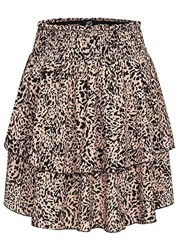 Styleboom Fashion Röcke Styleboom Fashion Damen Mini Stufenrock Paisley Print 2-lagig schwarz beige