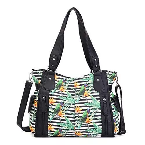 ZOCAI Taschen & Rucksäcke ZOCAI AngelKiss Handtasche Damen Schultertasche Multifunktionale Umhängetaschen Gewaschenes Veganes Leder Wasserdicht mit Reißver Schlusstaschen