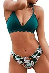CUPSHE Bademode CUPSHE Damen Bikini Set mit Muschelkante Triangel Bikini Tropicalmuster Bademode Zweiteiliger Badeanzug Swimsuit