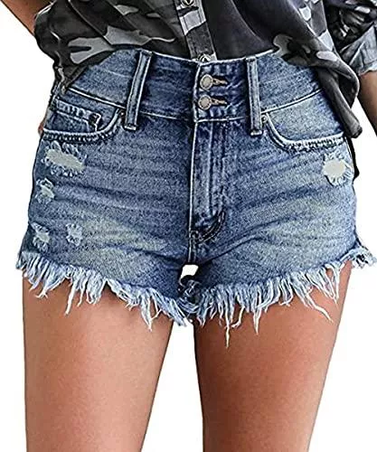 Necooer Shorts Necooer Damen Casual Ripped Denim Shorts Mittlere Taille Kurze Jeanshose mit Taschen