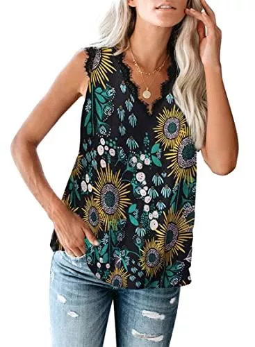 ZIOOER Ärmellose Blusen ZIOOER Damen Tank Top Sommer Ärmellose Chiffon Blusentop Spitzen V-Ausschnitt Weste Top Casual Tops Bluse S-XXL