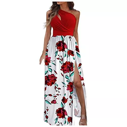 Graceyo Freizeit Sommerkleid Damen Abendkleid Sexy Trägerlos Aushöhlen Neckholder Hohe Taille Maxikleid mit Schlitz Elegant Lange Kleider Cocktailkleid Abendkleider Maxikleider Lang Partykleid Ballkleid Festkleid