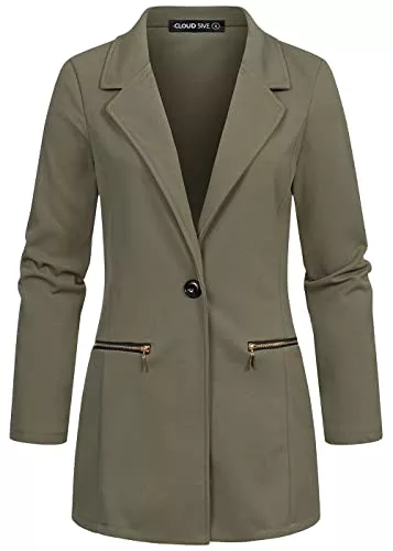 Cloud 5ive Blazer Cloud 5ive Damen Longform Blazer mit 2 Deko-Zip-Taschen schwarz