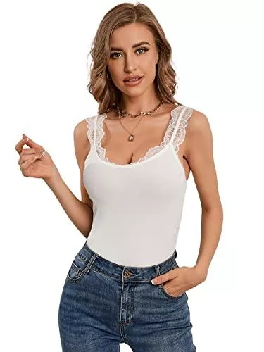 SheIn Tops SheIn Damen Spitzen Träger Tops Slim Fit Sommer Camisole Ohne Ärmel Sommertops Untershirt Strechy Teil