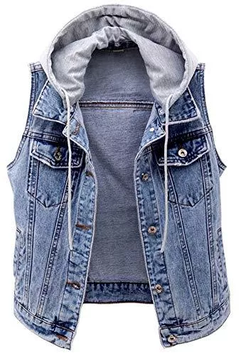 Kedera Westen Kedera Damen Distressed ärmellose Denim Weste mit abnehmbarem Hoodie