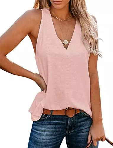Onsoyours Tops Onsoyours Damen Tank Top Sommer Ärmellose T Shirt V-Ausschnitt Weste Bluse Basic Oberteile Tunika Casual Lose Shirt Tops
