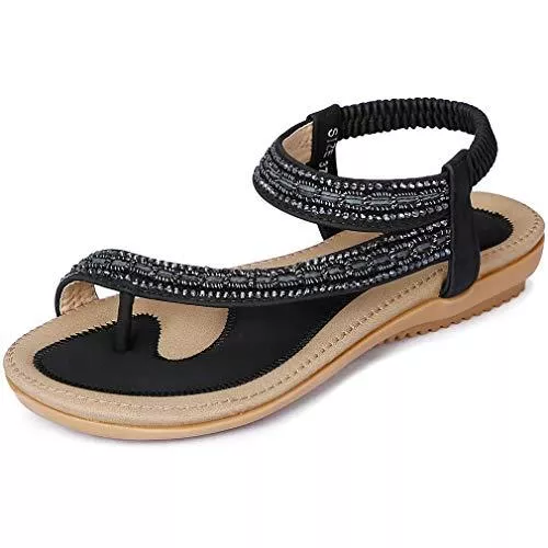Amissz Sandalen & Slides Amissz Damen Sommer Sandalen Bohemian Strass Flach Sandaletten Sommer Strand Schuhe Damen Zehentrenner