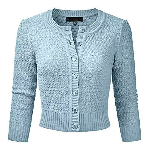 Vertvie Strickjacken Vertvie Damen Bolero Kurze Strickjacke Langarm Cardigan Elegante Jacke Rundhalsausschnitt Stricken Strickweste mit Knopf