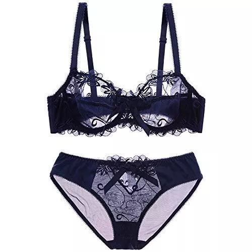 Cwang Unterwäsche & Dessous Cwang Damen BH Set Spitze Triangel BH Unterwäsche Bralette Panty Gepolstert BH Nicht Abnehmbarer Bra Slip Dessous Set mit Hakenverschluss