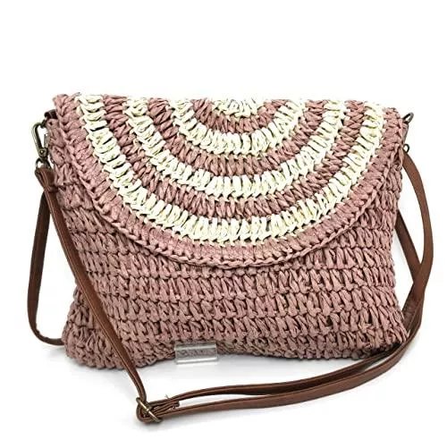 Encarni Zapatería Taschen & Rucksäcke Faylinn Damen-Umhängetasche mit Strohhalm, modisch, für den Sommer, leicht, Schultertasche, Sonia, Maße auf den Fotos