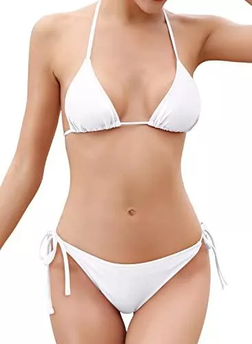 SHEKINI Bademode SHEKINI Bikini Damen Set Sexy Klassischer Triangel Rückenfrei Bikinioberteil Verstellbare Zweiteiliger Badeanzug Niedrige Taille Ruched Bikinihose für Frauen