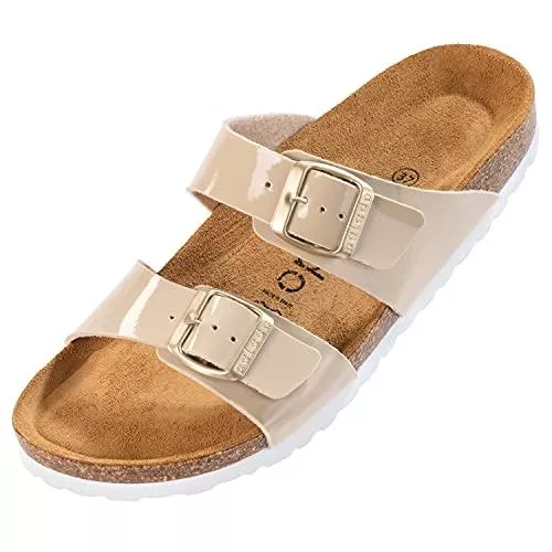 Palado Sandalen & Slides Palado® Damen Sandale Samos in vielen Farben | Made in EU | Pantoletten mit Natur Kork-Fussbett und samtig weichem Fußbett | Hausschuhe mit Sohle aus feinem Velourleder