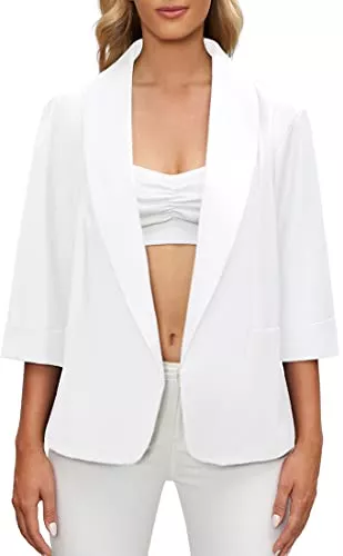 OLIPHEE Blazer OLIPHEE Damen Einfarbiger Blazer 3/4 Ärmel gerader Mantel vorne offener Jacke mit Taschen Elegant Strickjacke Business Büro Anzug