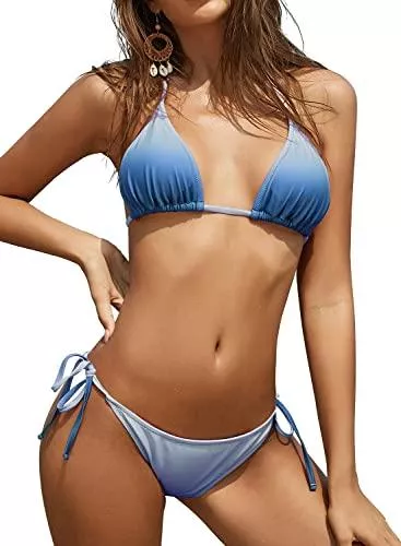 SHEKINI Bademode SHEKINI Bikini Damen Set Sexy Klassischer Triangel Rückenfrei Bikinioberteil Verstellbare Zweiteiliger Badeanzug Niedrige Taille Ruched Bikinihose für Frauen