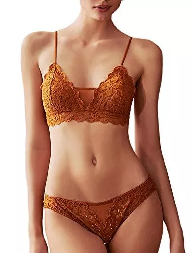 Awake Lingerie Unterwäsche & Dessous Awake Lingerie Juno Spitzen-BH Bralette ohne Bügel mit Applikationen und Slip, Luxus Elegante Dessous-Set, Damen