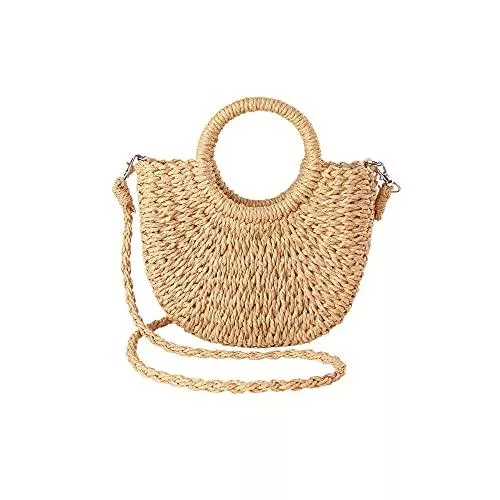 JOLLQUE Taschen & Rucksäcke JOLLQUE Straw Beach Bag for Women, Summer Handwoven Tote Bags Purse with Tassel,Top Handle Straw Handbag Clutch