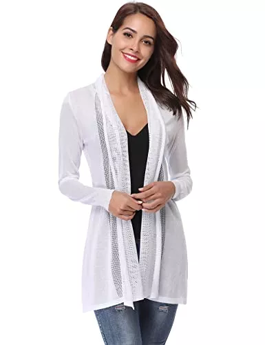Gyabnw Strickjacken Gyabnw Bolero Damen Cardigan Lange Leichte Open Front Sommerjacke Langarm Jacke Outwear Strickjacke Shawl Strandkleid Cover up Bikini Beachwear Bolerojäckchen S-XXL