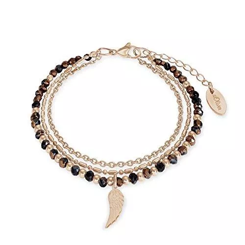 s.Oliver Schmuck s.Oliver Damen-Armband 20cm mit Flügel-Anhänger Edelstahl IP Rose Beschichtung Glassteine braun