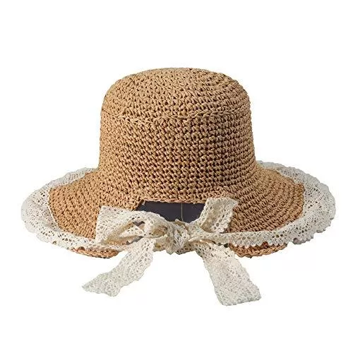 ZLYC Hüte & Mützen ZLYC Damen Sonnenhut Faltbar Sommer Strohhut Breite Krempe Strandhut Sonnenschutz Outdoorhut mit Spitze