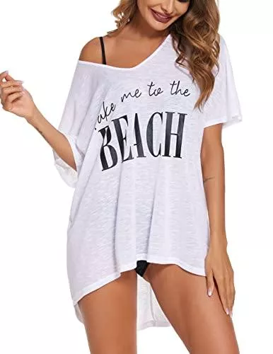 AI'MAGE T-Shirts AI'MAGE Damen Bikini Cover Up Strandkleid Kurz Strandponcho Sommer Minikleid Strandurlaub Badeanzug Casual Lose Pareo Erwachsener