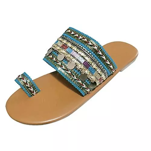 LOPILY Sandalen & Slides Damen Böhmen Flache Slides Sandalen Zehe Ring Gladiator Strandsandalen Sommerschuhe Elegante Komfortable Leicht Walking Schuhe Dusch Badeschuhe Womens Rutschfest Verschleißfest Freizeitschuhe