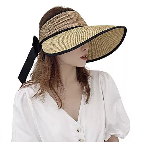 JIAHG Hüte & Mützen Faltbare Damen Sonnenhut Sommerhut Outdoor Sonnenblende Sonnenschild Strand Anti-UV Hut Schirmmütze mit Klettverschluss