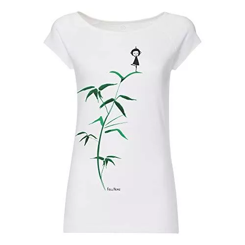 FellHerz T-Shirts FellHerz Damen T-Shirt Yogamädchen Weiß Bio und Fair