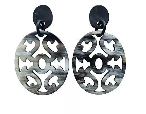 Feliss Schmuck Feliss Damen Schmuck Ohrringe - große Ohrhänger schwarz - Geschenk für Frauen Ohrstecker aus afrikanischem Horn hängend besondere Geschenke Creolen lange Hängeohrringe Stecker