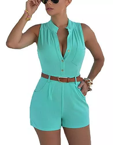 Hezeisoar Jumpsuits Hezeisoar Jumpsuits Damen Kurz Sommer Playsuit V-Ausschnitt Strand Spielanzug Einteiler Overalls Hose Elegant Hohe Taillen