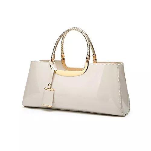 Coolives Taschen & Rucksäcke Coolives Damen Handtasche Tasche aus PU-Lackleder Henkeltasche Abendtasche Schultertasche Umhängetasche für die Hochzeit Cremeweiß EINWEG