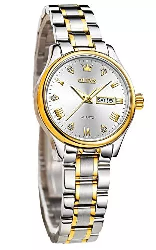 OLEVS Uhren OLEVS Damenuhr Analog Quarz Armbanduhren mit Diamant Kleines Gesicht Gold Silber Edelstahlband wasserdichte Day Date Uhr
