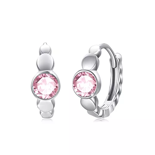 Waysles Schmuck Zirkonia Creolen Ohrringe 925 Sterling Silber Klein Geburtsstein Ohrringe mit Zirkonia birthstone Hinged Klapp Creolen für Damen Kinder 10 mm