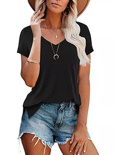 Beluring Kurzarmblusen Beluring Damen Shirts Tiefer V-Ausschnitt Kurzarm/Langarm Oberteil Tshirt