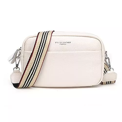 Atgbiem Taschen & Rucksäcke Atgbiem kleine umhängetasche damen mit breitem gurt crossbody bag damen leder handtasche damen klein Weiß moderne taschen mit breitem schultergurt
