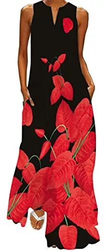 WINKEEY Freizeit WINKEEY Damen Maxikleid Schmetterling Blumen Drucken V-Ausschnitt Oversized Sommer Elegant Kleider