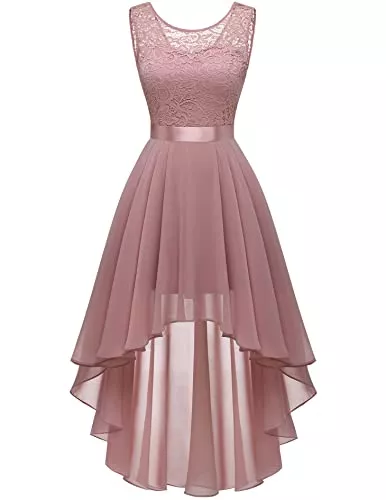 BeryLove Cocktail BeryLove Damen Spitzenkleid Elegant Vokuhila Cocktailkleid Ärmellos Abendkleid Chiffon Hochzeitskleid Brautjungfer Kleid