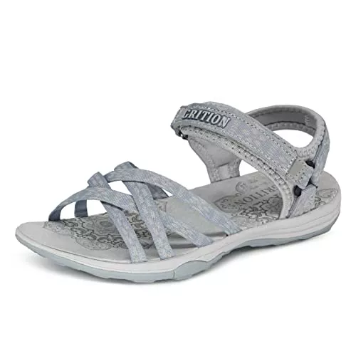GRITION Sandalen & Slides GRITION Frauen Wandernsandalen Sommer Damen Trekking Sport Wasser Schuhe Flach Cross-Tied Beach Peeptoe Verstellbare Klettverschluss Walking Schuhe MEHRWEG