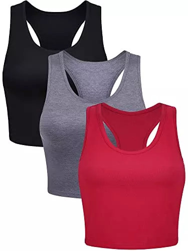 Boao Tops 3 Stück Damen Basic Ärmellos Racerback Crop Tank Top Kurz Sport Crop Top