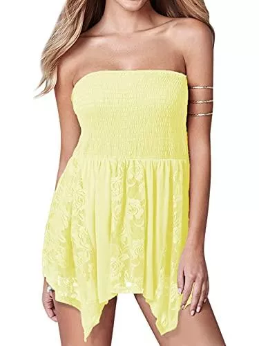 YOINS Tops YOINS Sexy Oberteil Damen Bandeau top schulterfrei Oberteil Off Shoulder Sommer Blumen Sexy Top für Damen Gefaltete Tank Tops Schlauchshirt