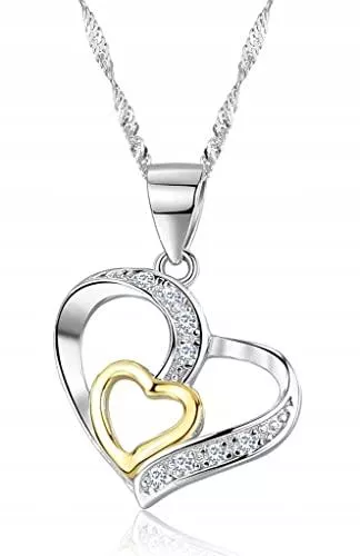 MENNICA BYDGOSKA Schmuck MENNICA BYDGOSKA elegante Halskette Silber 925 für Damen, Herz, vergoldet &amp; rhodiniert, Anhänger, Schmuck, Kette, Silberschmuck, mit Zirkonia, Geschenk für Frauen, Valentinstag, Geburtstag, nickelfrei