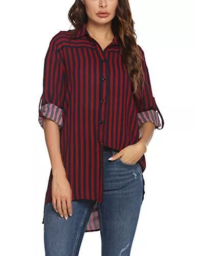 Parabler Hemdblusen Parabler Blusen Damen Langarm Streifen Blusen V-Ausschnitt Langarmshirt Hemdblusen Oversize Lässige Hemd Tunika