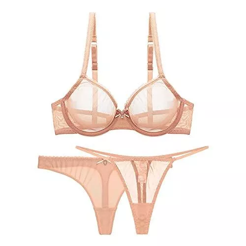 varsmiss Unterwäsche & Dessous varsmiss Damen Sexy Dessous Set Durchsichtiges BH Set mit Mesh Tanga und Mini Transparent Mesh G-String